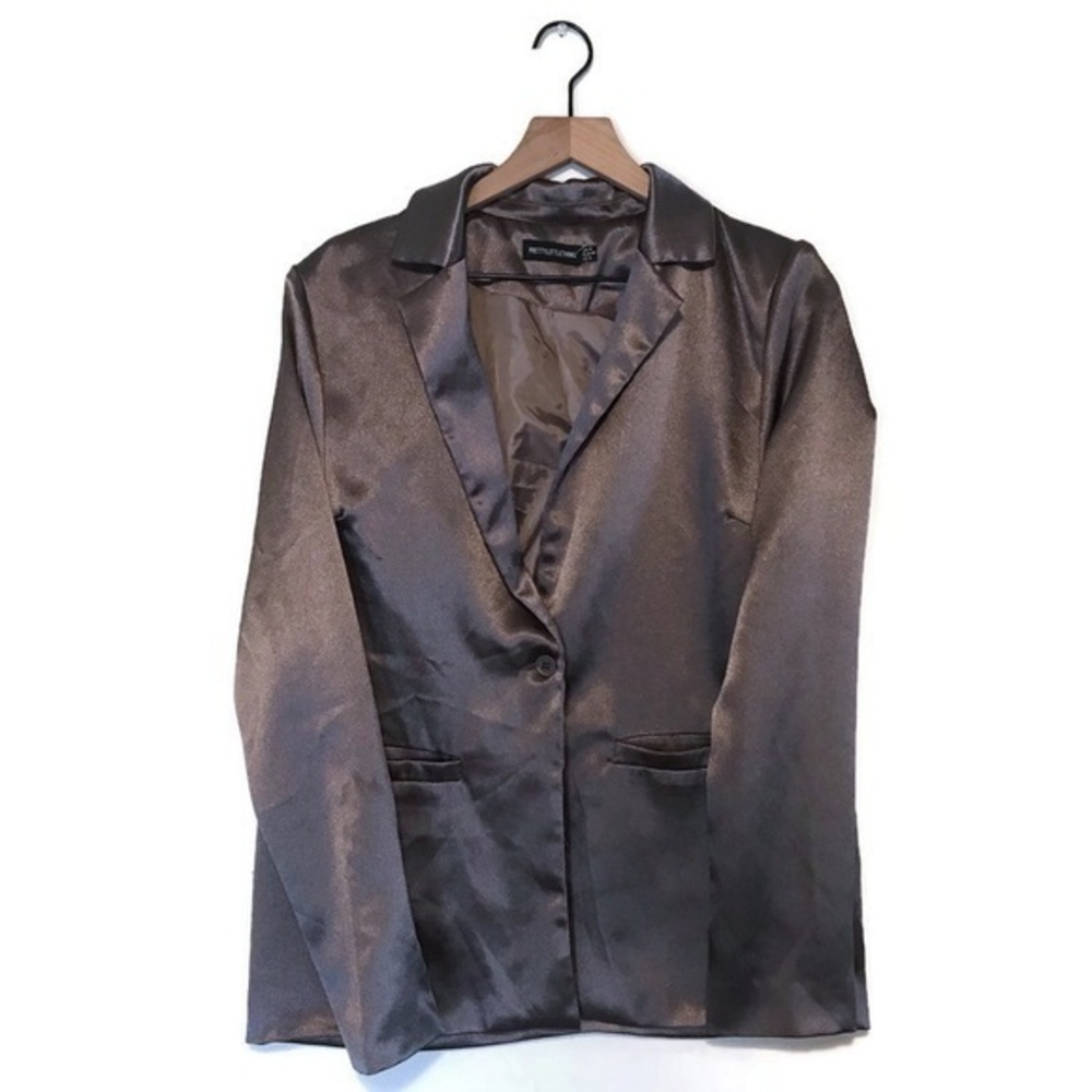 PrettyLittleThing Pewter Gray Single Button Oversized Dad Blazer Jacket size 8 M